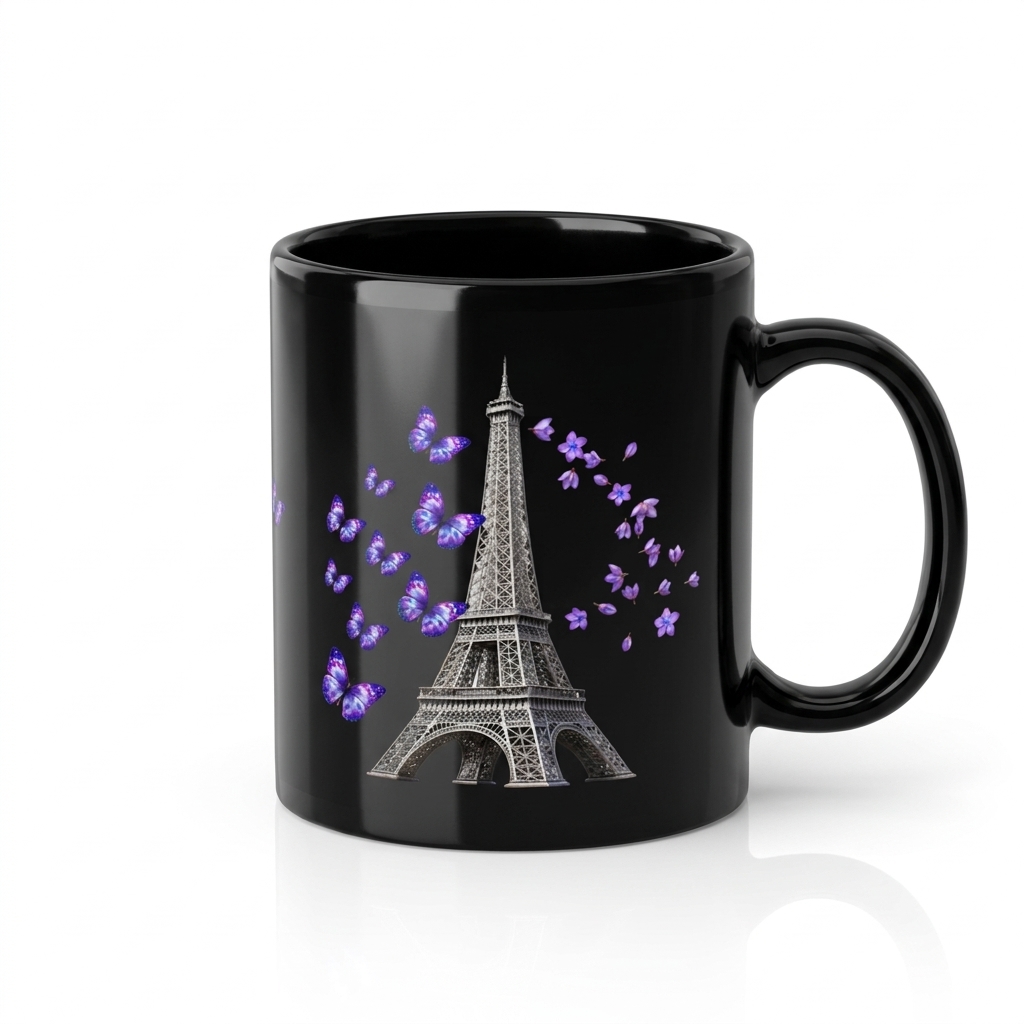 tsgabrielle® • Paris - Torre Eiffel • Caneca Brilhante • Preto • Cerâmica • 2 Tamanhos - View 12