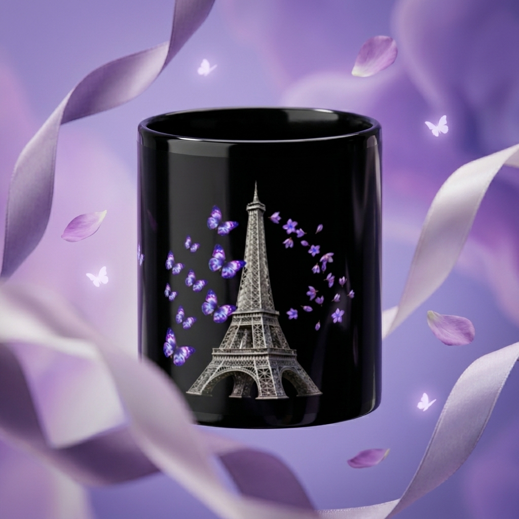 tsgabrielle® • Paris - Torre Eiffel • Caneca Brilhante • Preto • Cerâmica • 2 Tamanhos - View 4